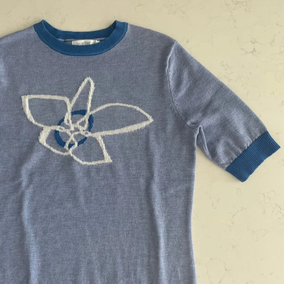 Daily Thread Short Sleeve Crew Neck Knit Sweater Duotone Blue + White Sz XS NWT - Picture 3 of 8